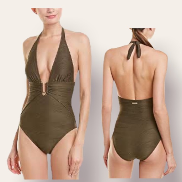 Vince Camuto Other - Vince Camuto Pacific Wave Plunging Texture One-Piece Swimsuit - Green - 6